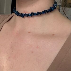 Elegant Blue Beaded Choker Necklace